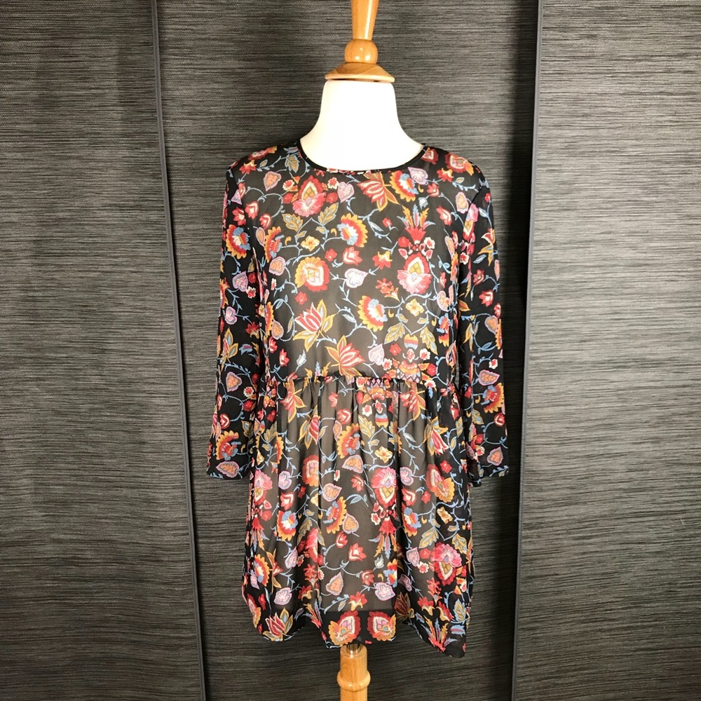 TOPSHOP Sheer Open Back Floral Peplum Top US sz 8